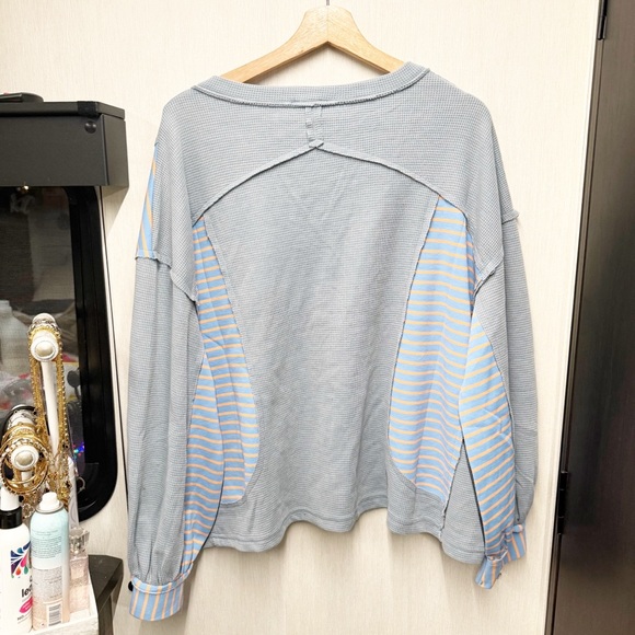 NWOT Pol Blue Relaxed Fit Waffle Striped Long Sleeve Pullover Top, Size Small - Picture 9 of 13